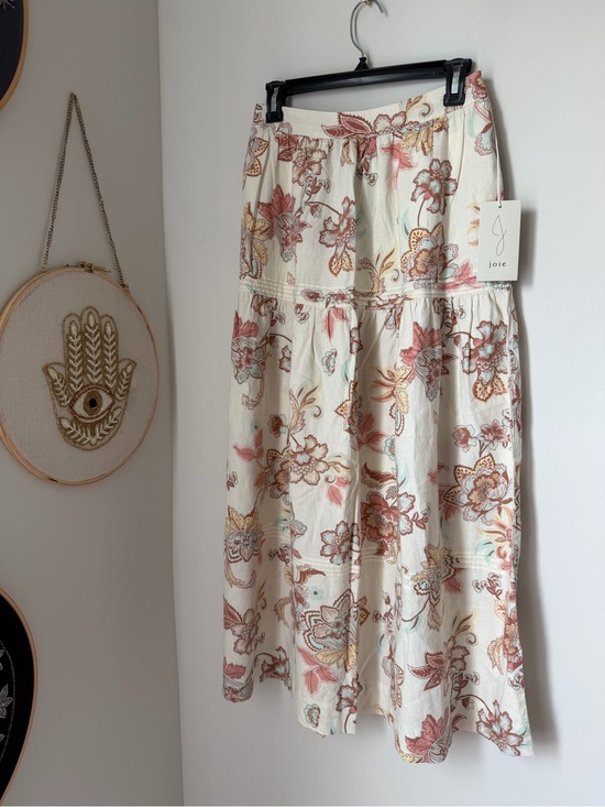 Joie Dresses & Skirts - Joie Cream linen Floral Tiered Maxi Skirt with Pink and Rust Accents